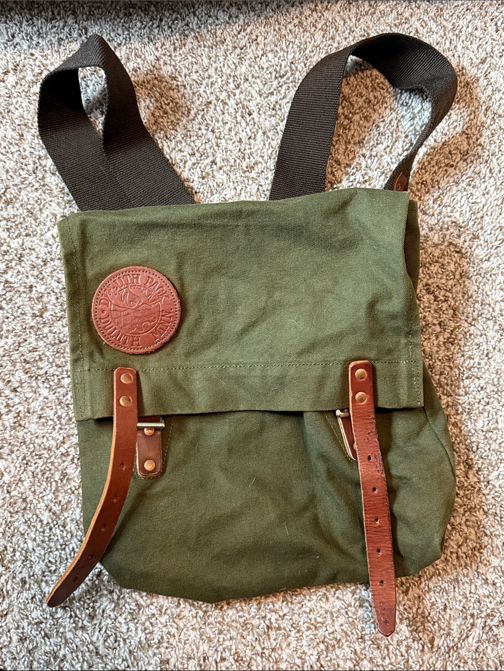 Duluth Pack Scout Bag with Brown Leather Trim - Olive Green